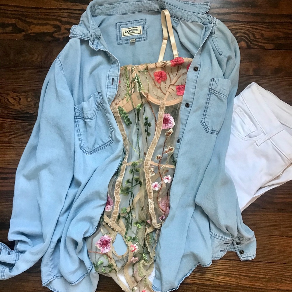 Embroidered, mesh, sheer bodysuit, NWOT